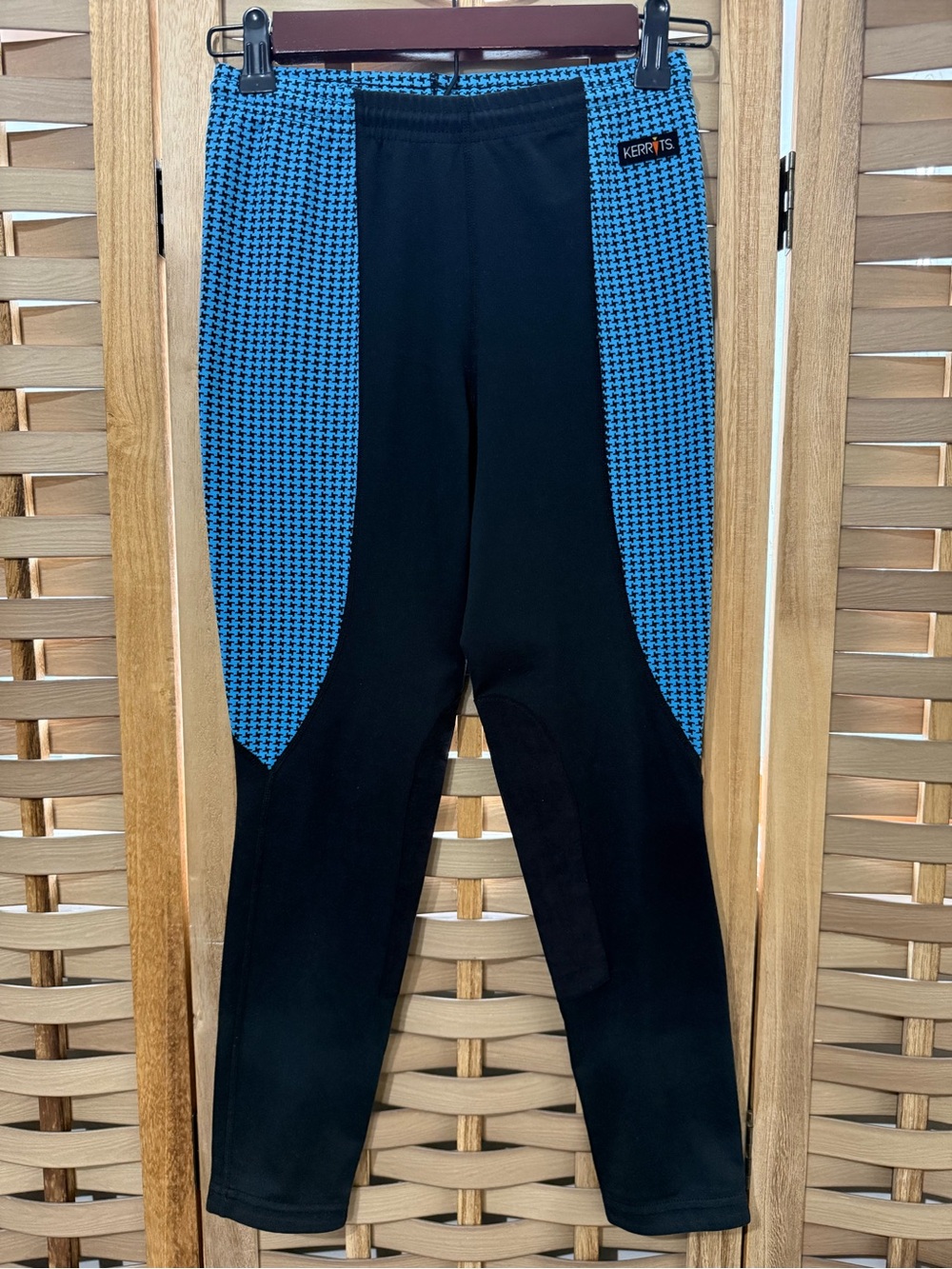 KERRITS Black Riding Leggings with Blue Houndstooth Panels